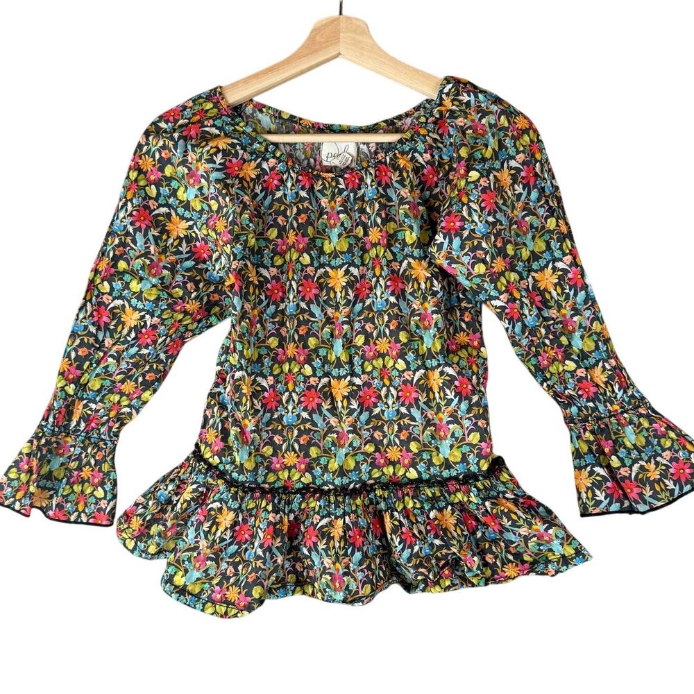 Peek Cotton Floral Peplum Ruffle Bell Sleeve Top Blouse Girls 2XL 12